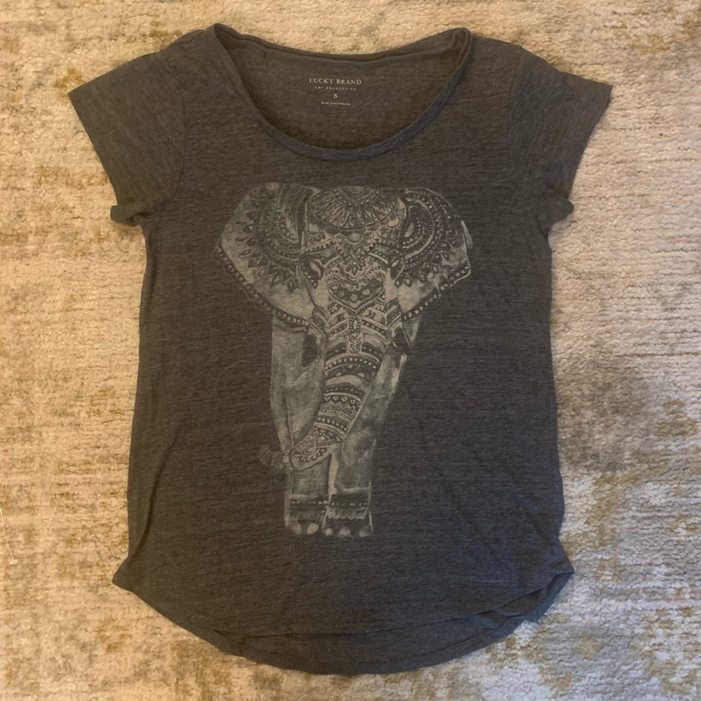 Lucky Brand charcoal grey elephant t shirt